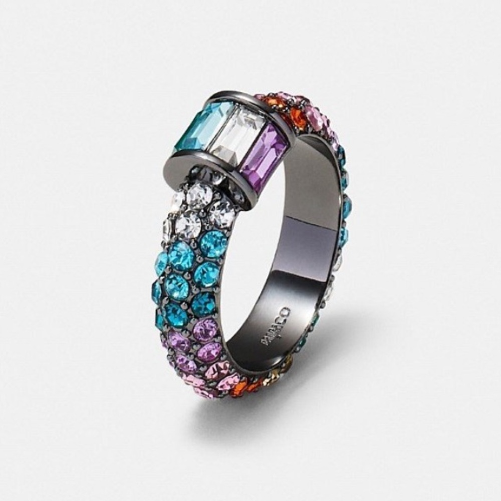 Mimco Multistone Crystal Pavé Ring in Teal, Purple, Pink, Orange and Clear